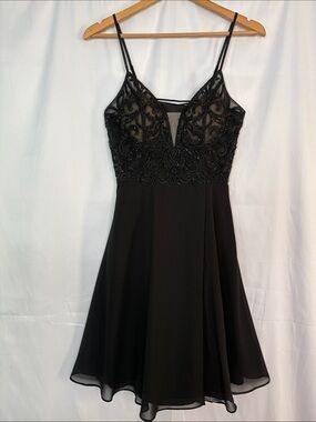 Amelia Couture Black Beaded Spaghetti Strap Mini Dress Size 6